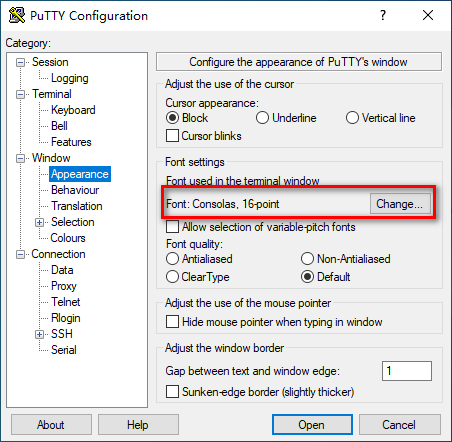设置Putty字体