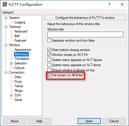 设置Putty全屏
